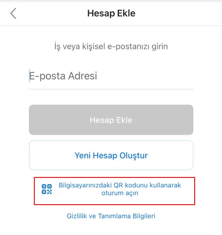qr-kod-ile-oturum-acma Outlook QR Kodu Nerede