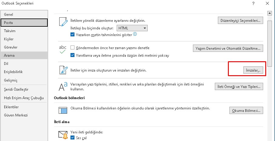 Outlook-imza-degistirme Outlook'ta Varsayılan Yazı Tipi ve Boyutunu Değiştirme