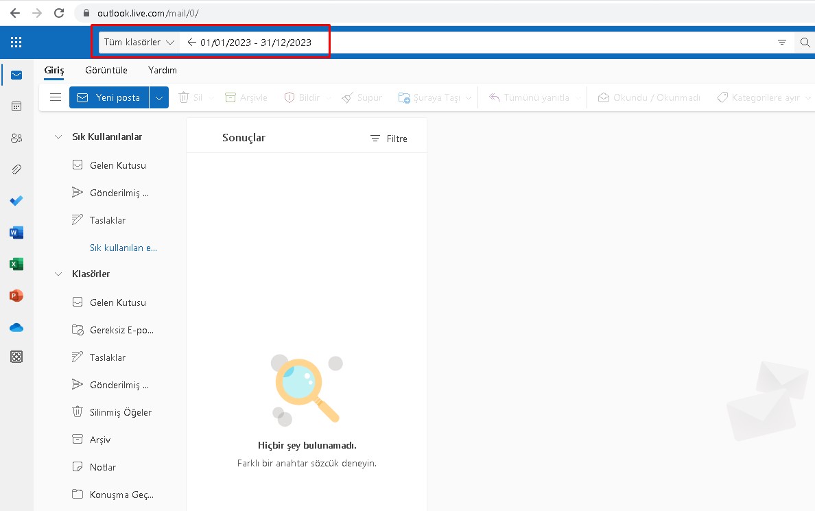 Hotmail-Belli-Tarih-Araligi-Silme Hotmail Belli Tarih Aralığı Silme